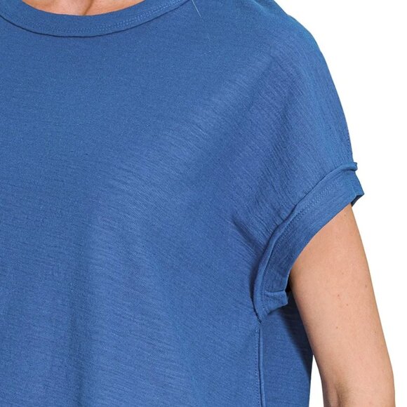 Zenana Cotton Slub Round‎ Neck Short Sleeve T-Shirt - Picture 5 of 6